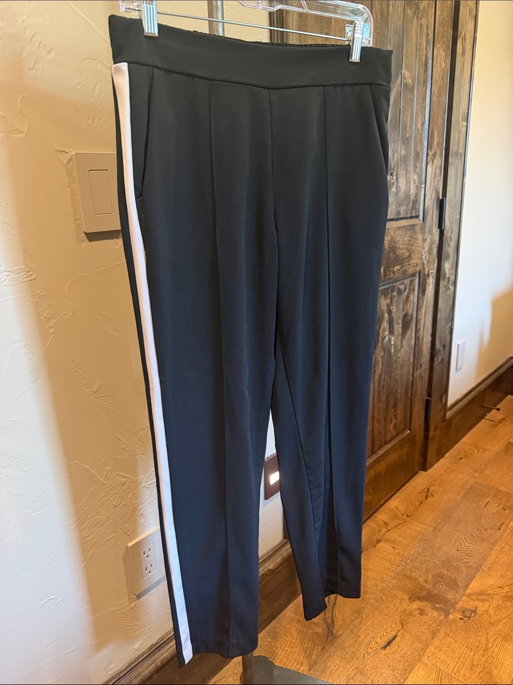 Willow & Clay Black Trouser Track Pant with White Side Stripe Detail